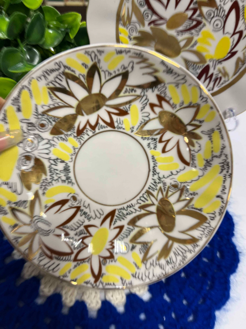 Чайное трио "Золотые ромашки" ЛФЗ. Каталог! Фарфор формы Тюльпан с деколью и позолотой.. Картинка 5